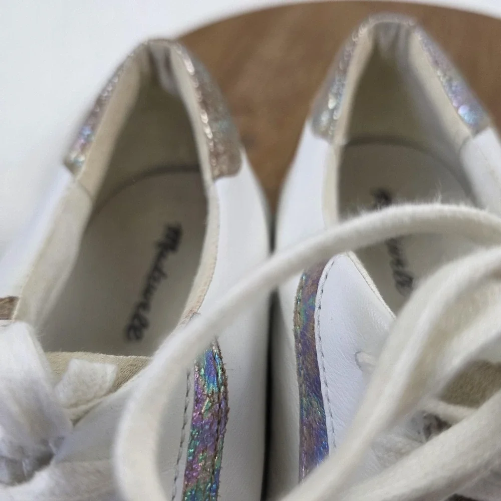 Madewell MWL Shoes Womens Size 9.5 White Leather Glitter Sneakers 2032131